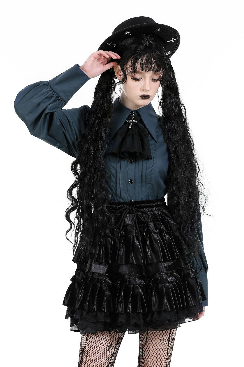 womens blue victorian goth blouse