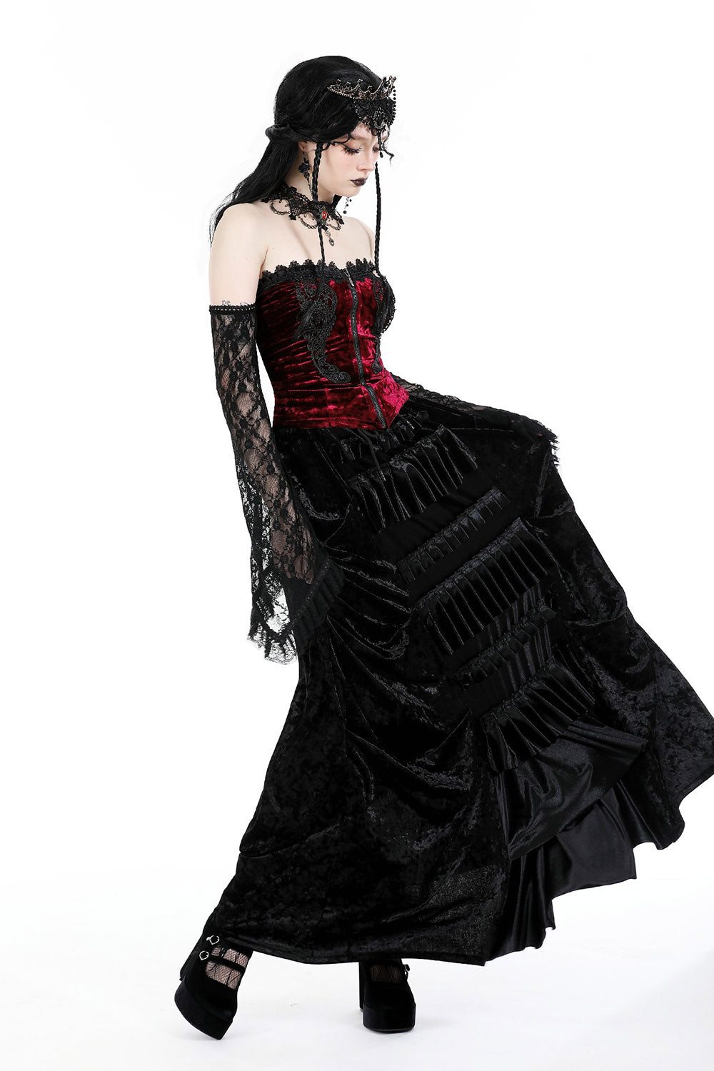 womens red velvet vampire goth corset