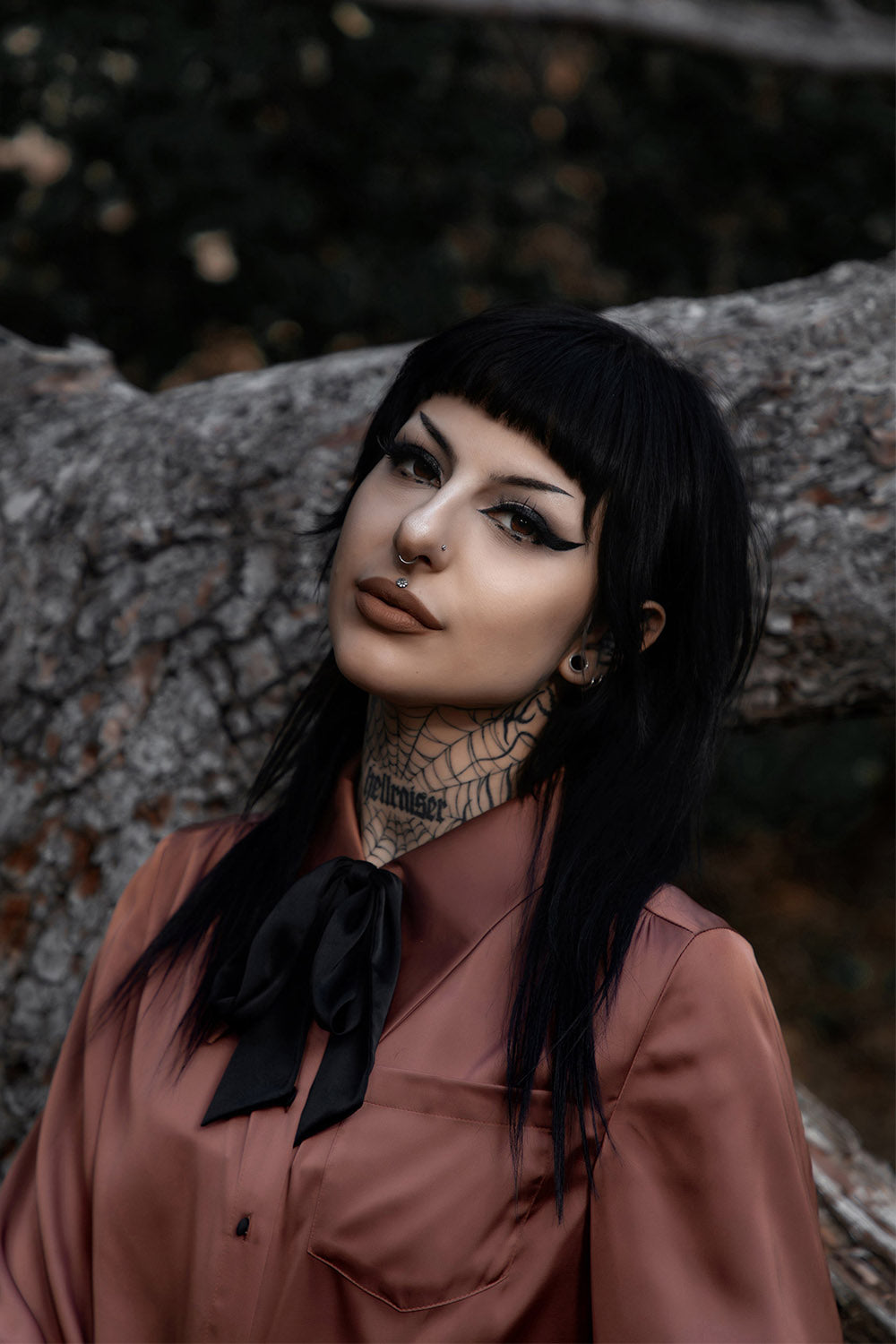 mauve satin collared shirt for women