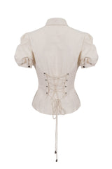 whimsical collared cotton lace-up womens blouse