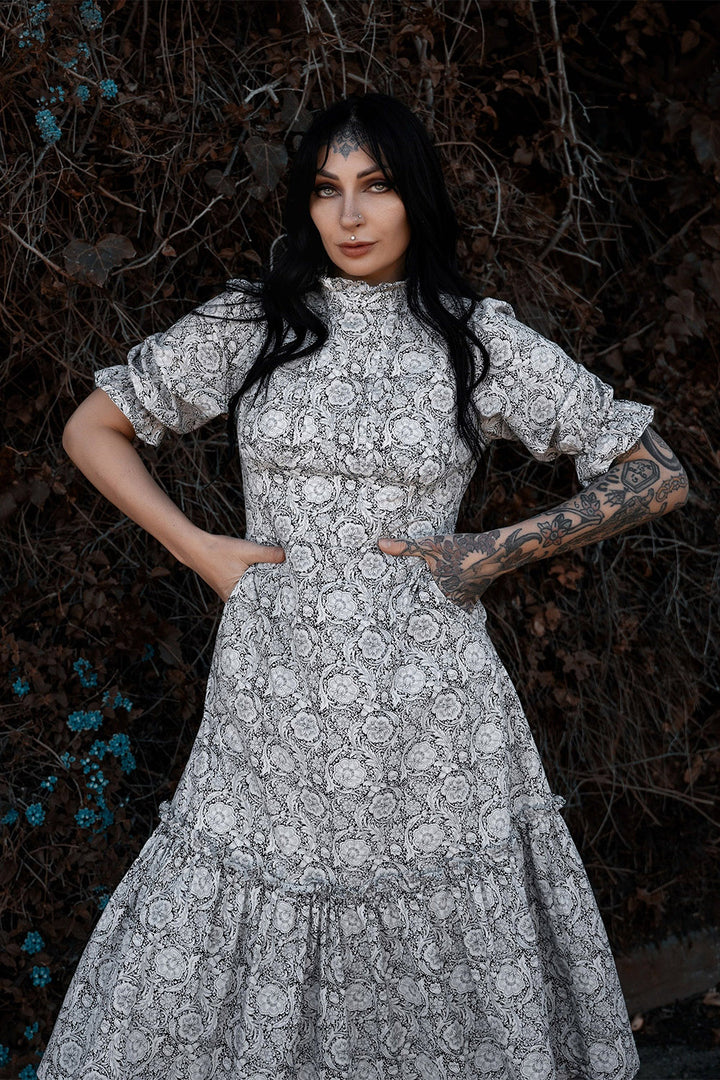 high collar ruffle dress