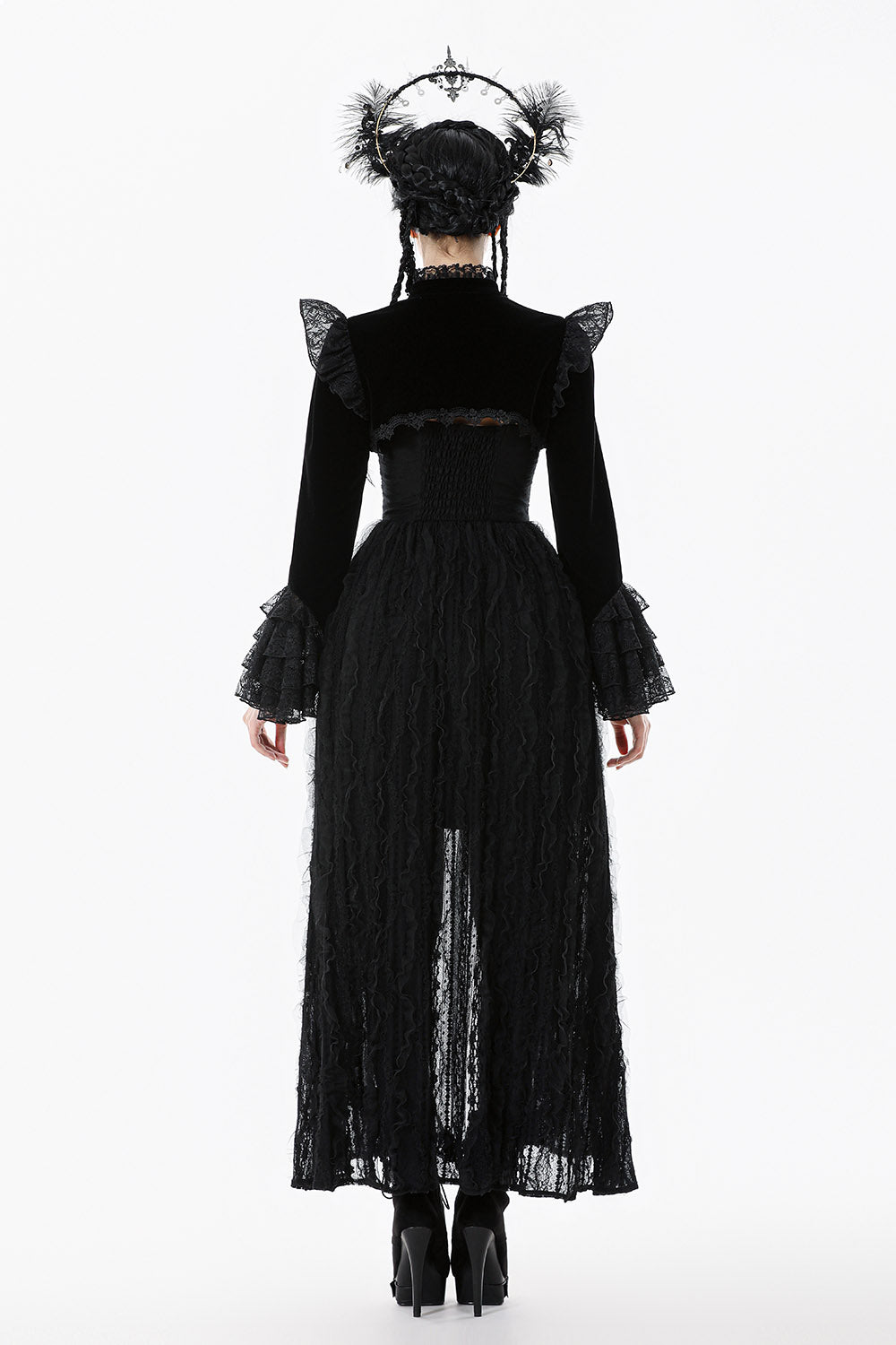 layered cuff long sleeve ruffled shrug bolero jacket