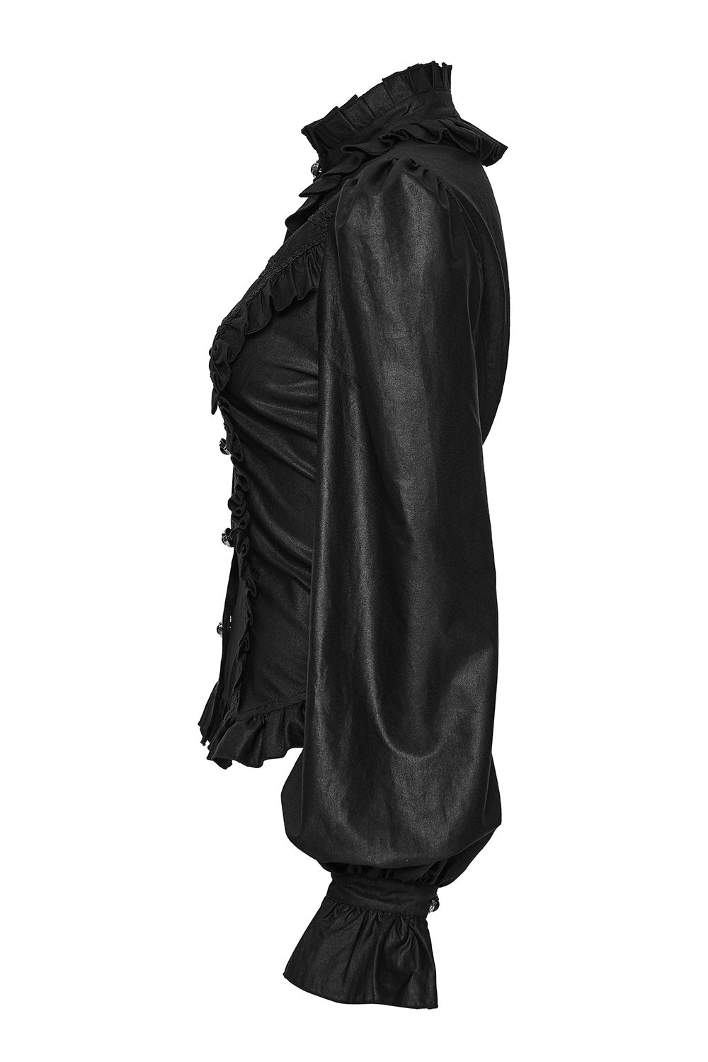 vintage inspired button-down puffed sleeve ruffled hem gothic blouse