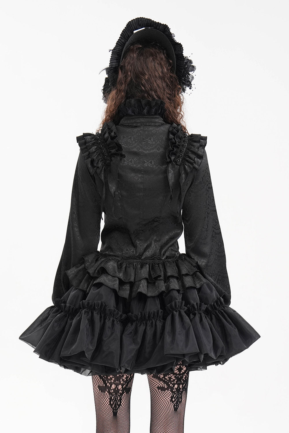 puffed sleeve ruffled lace long sleeve Victorian top