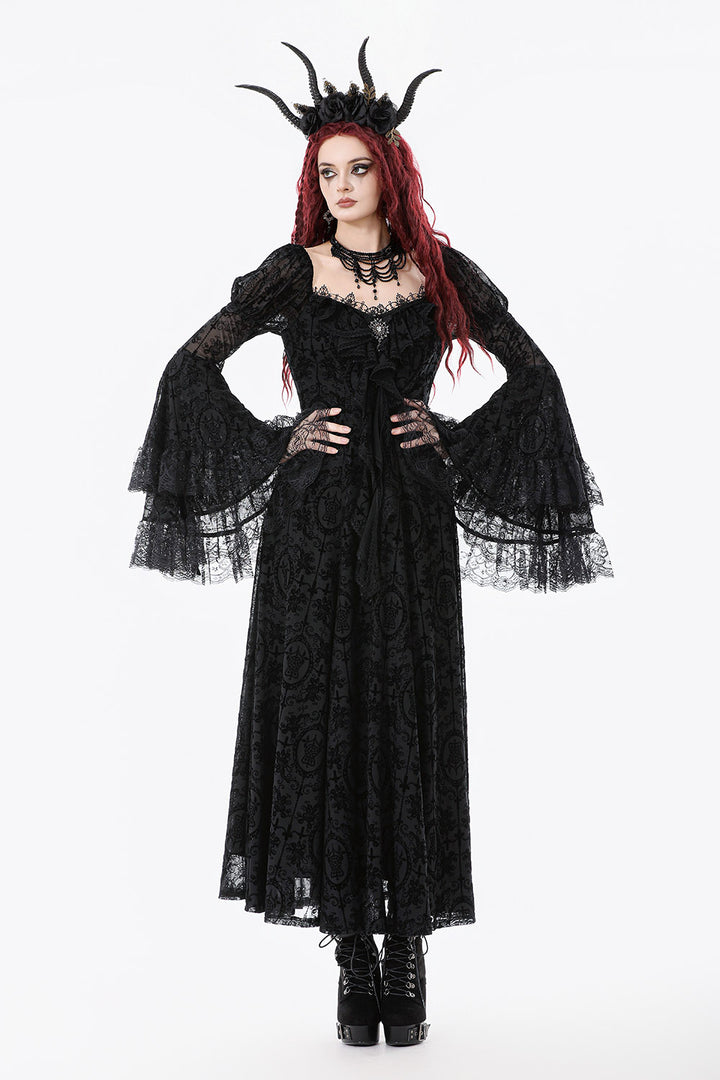 womens long sleeve black vampire goth dress