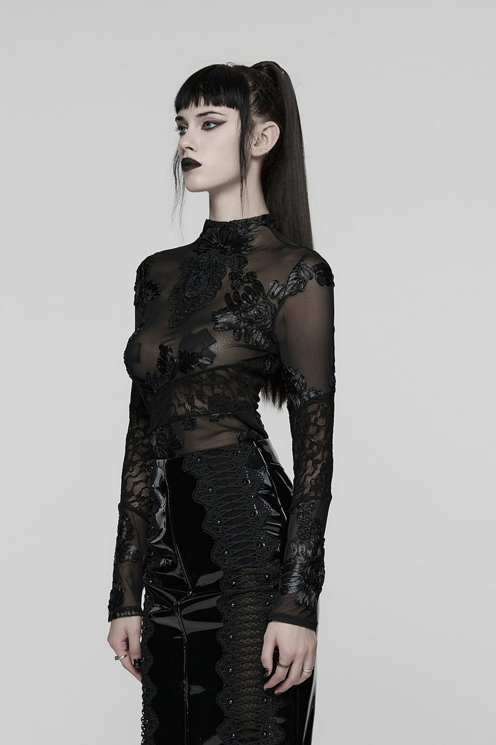 Funeral Flowers Appliqué Mesh Top