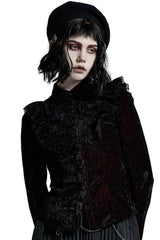 romantic goth black and red velvet long sleeve top by punk rave