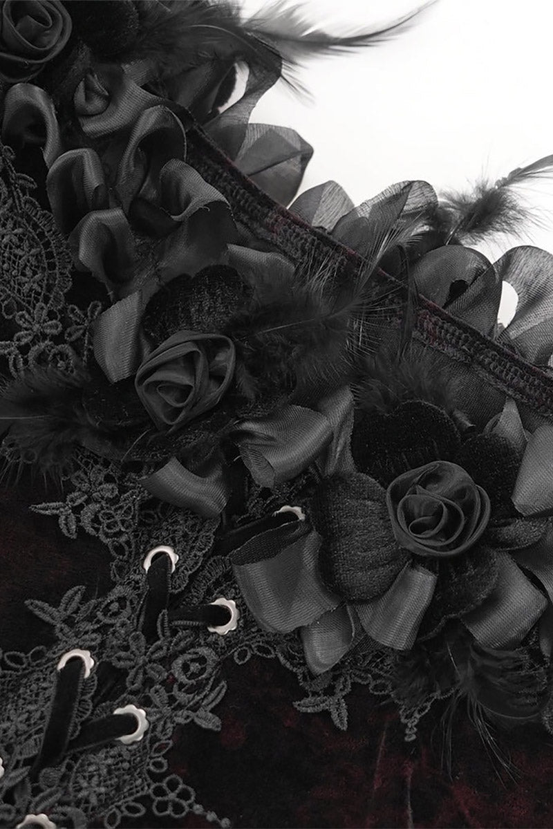 black rose lace-up corset blouse