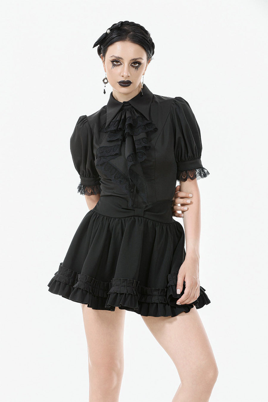 gothic lace short sleeve puff blouse