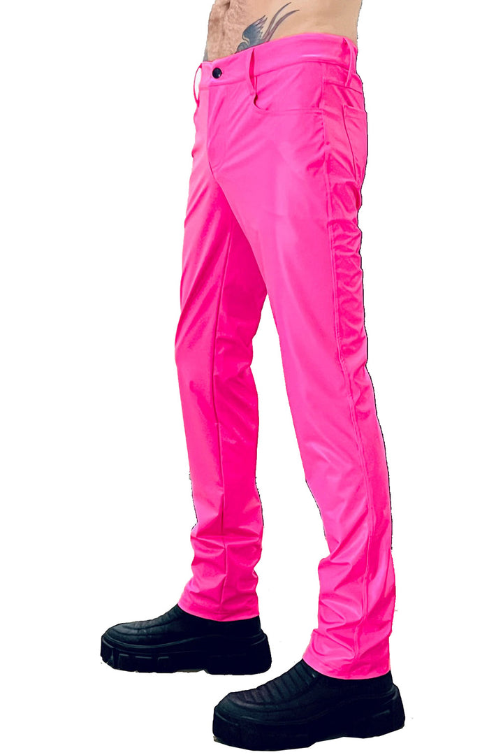 mens hot pink skinny fit pants