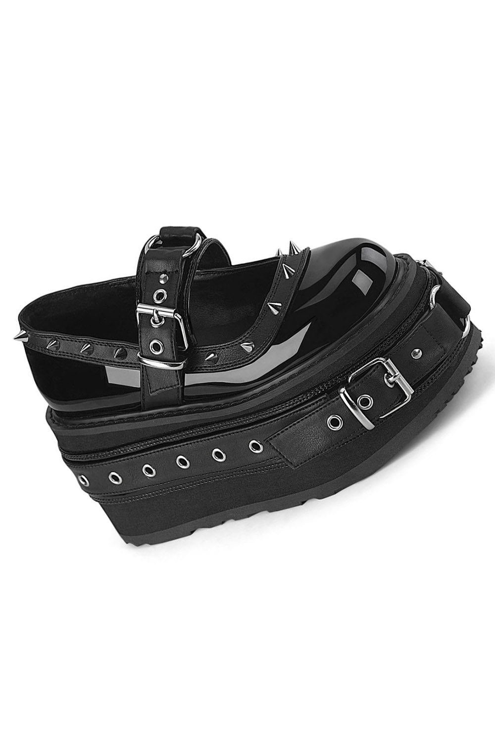 demonia vegan leather mary janes with spikes and buckles