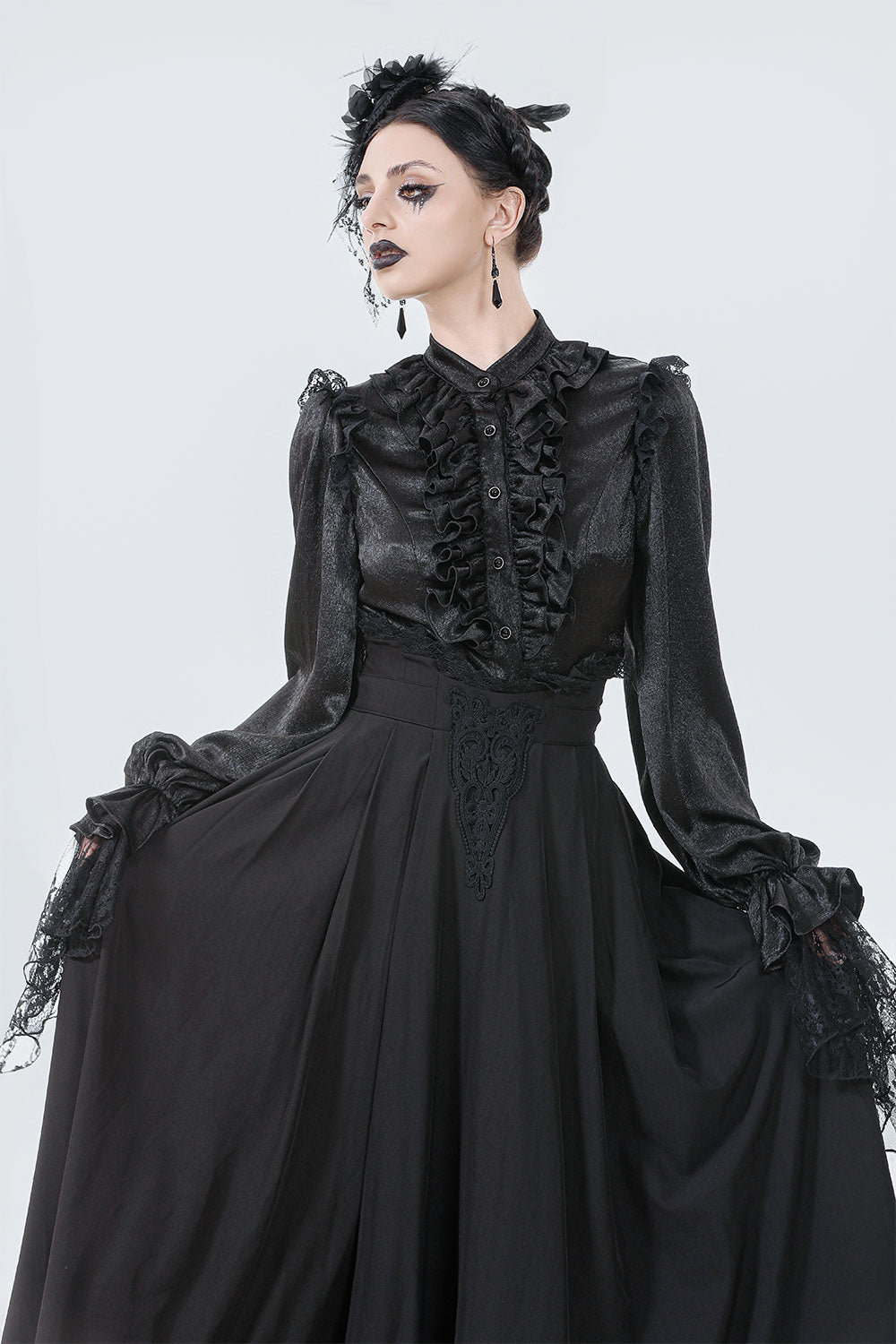 Victorian goth full length womens black skirt