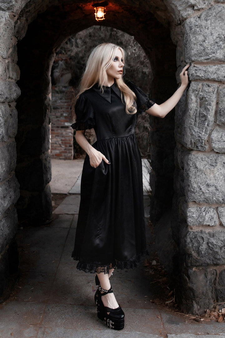 lively ghosts gothic black satin dress