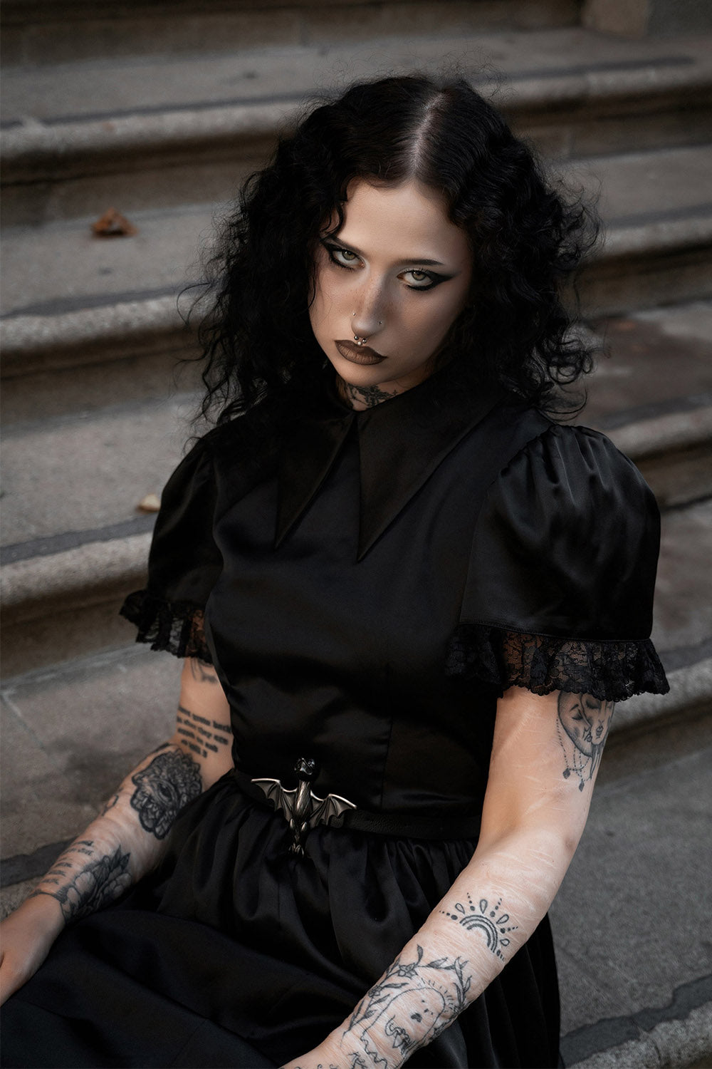 lace hem fit and flare goth dress