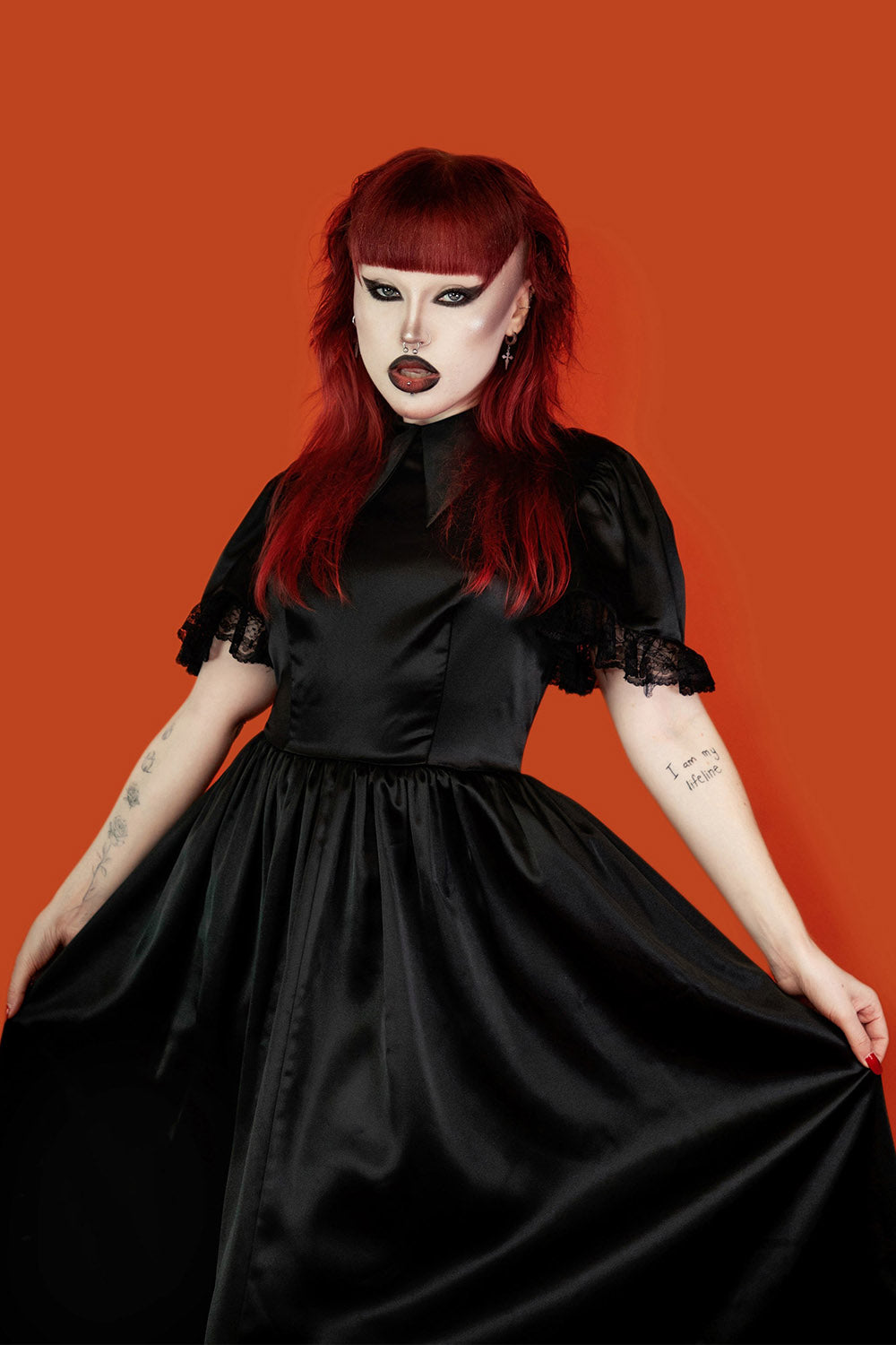dark whimsical fit and flare goth dress by lively ghosts 