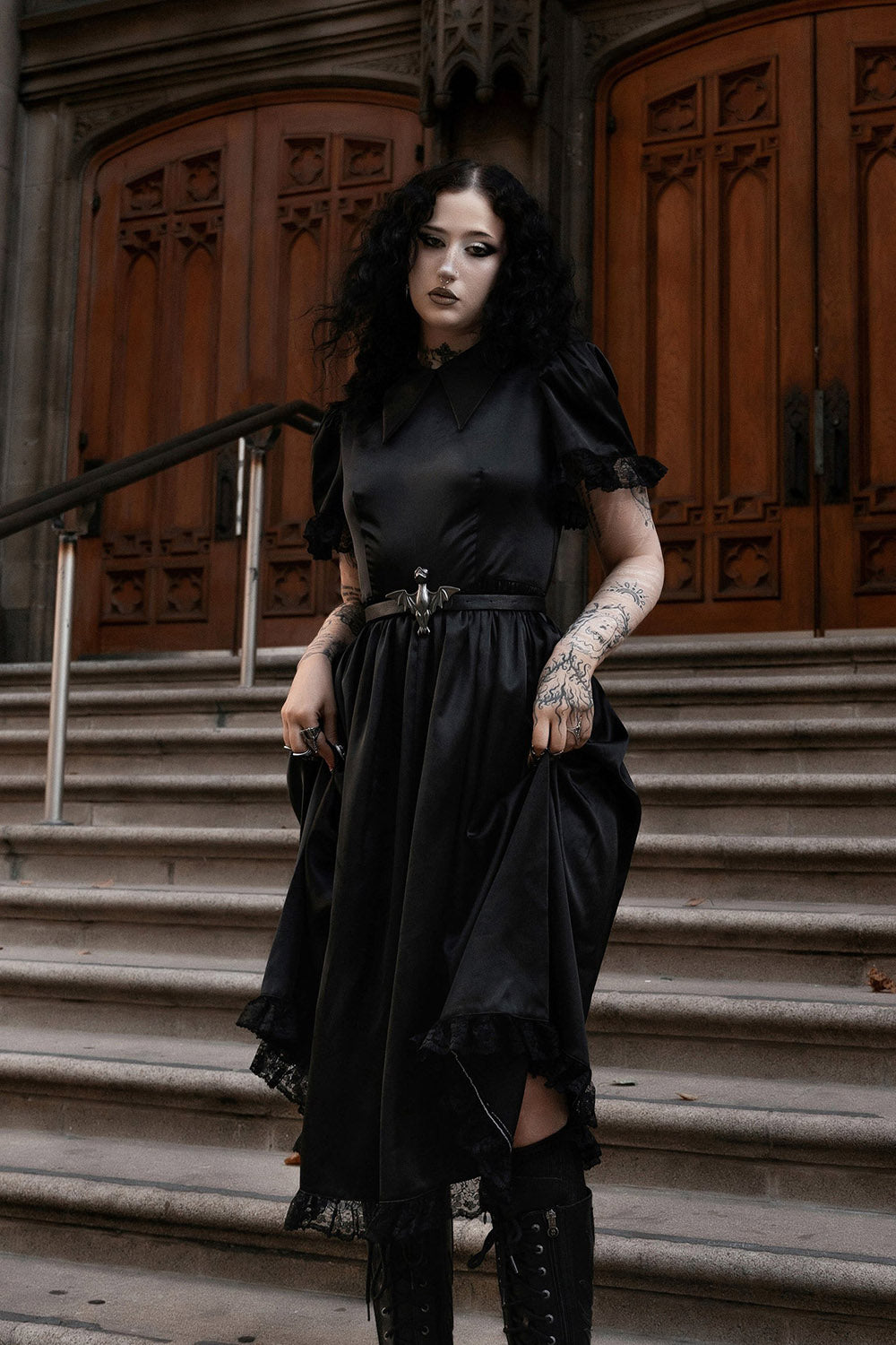 vintage goth fit and flare goth dress