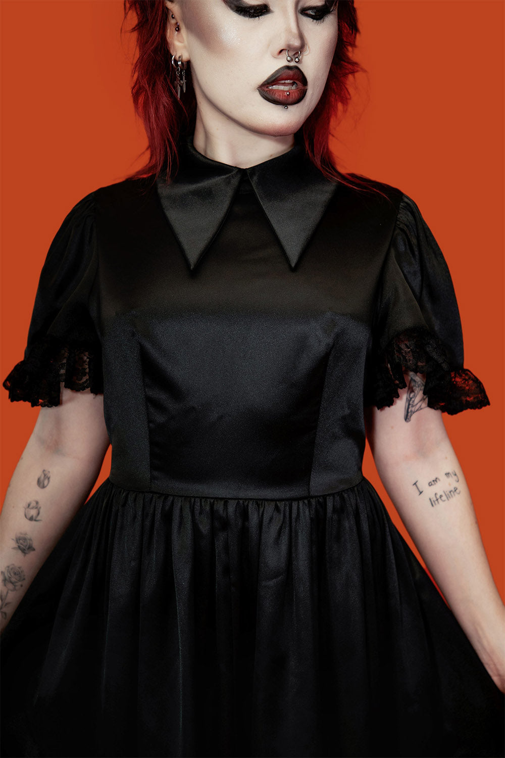collared gothic fit and flare goth dress