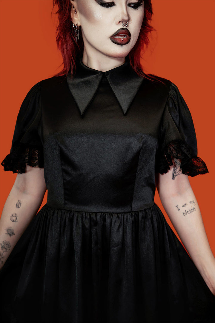 collared gothic fit and flare goth dress