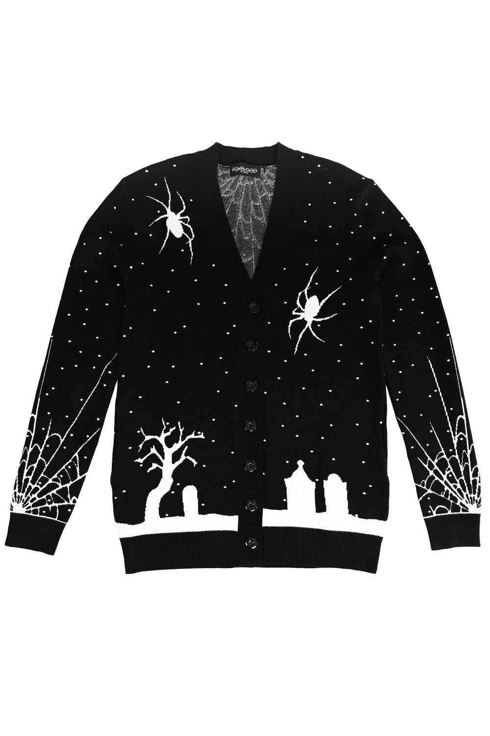 cotton knitted halloween graveyard scene cardigan sweater 