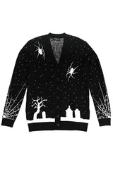 cotton knitted halloween graveyard scene cardigan sweater 