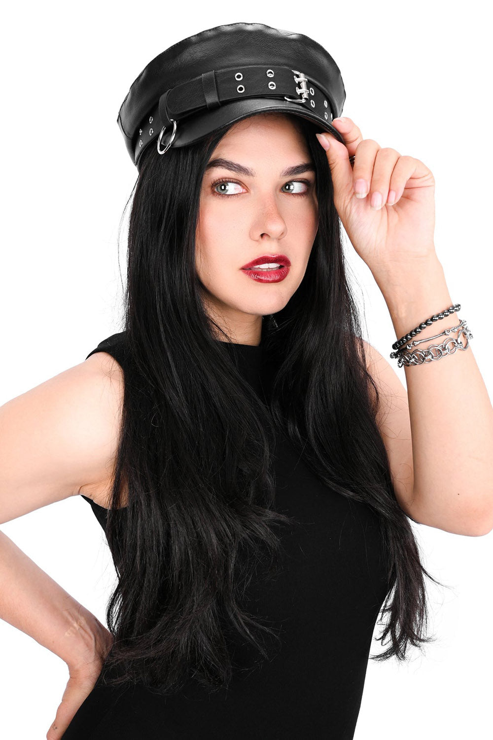 biker chick eyelet grommet belt hat