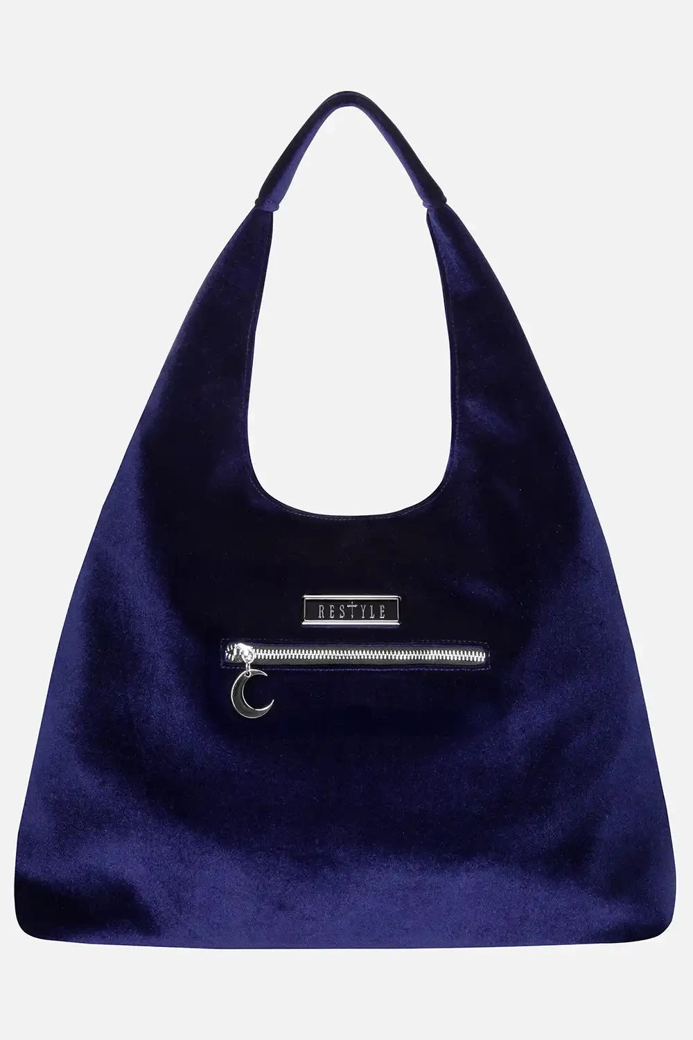 slouchy dark blue velvet purse 