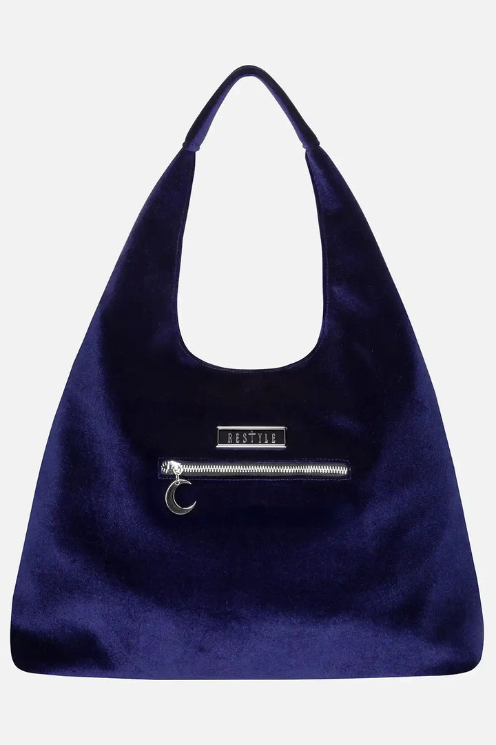 slouchy dark blue velvet purse 