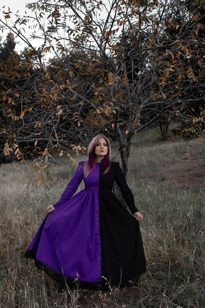purple and black western goth dress