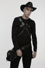 mens vegan leather gothic harness with chains