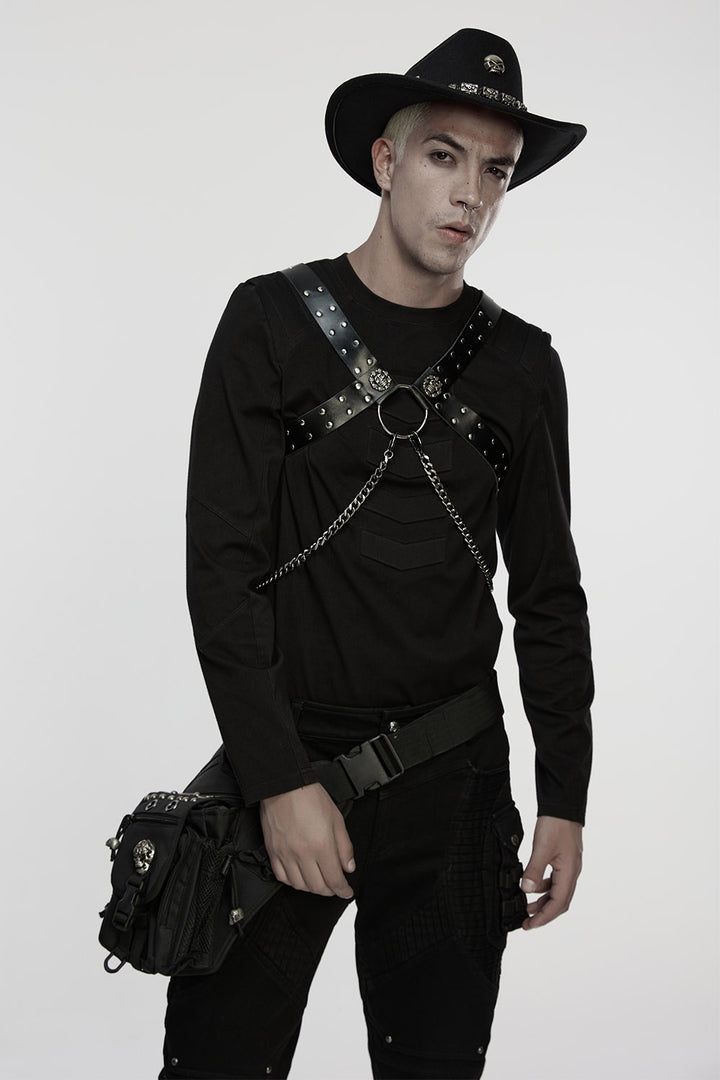 mens vegan leather gothic harness with chains