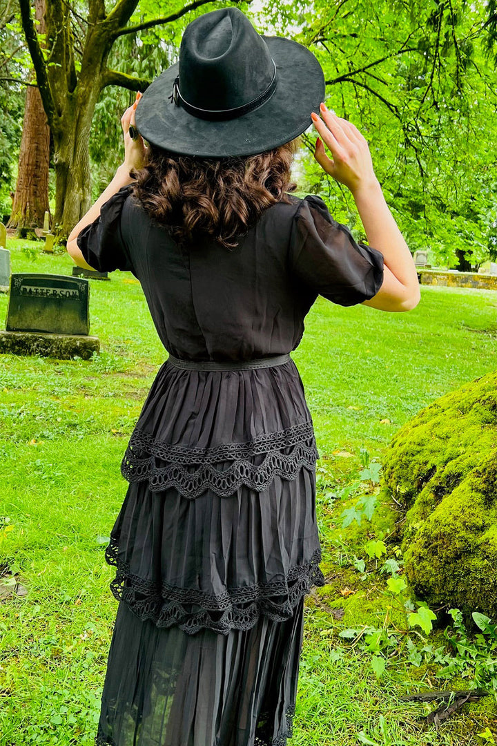 tiered maxi dark cottagecore dress