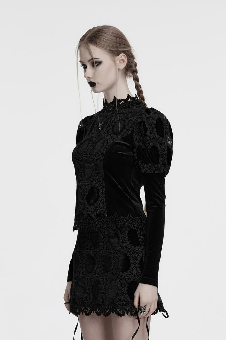 lace hem puff sleeve gothic top