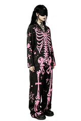 womens pastel pink and black gothic skeleton pajamas set