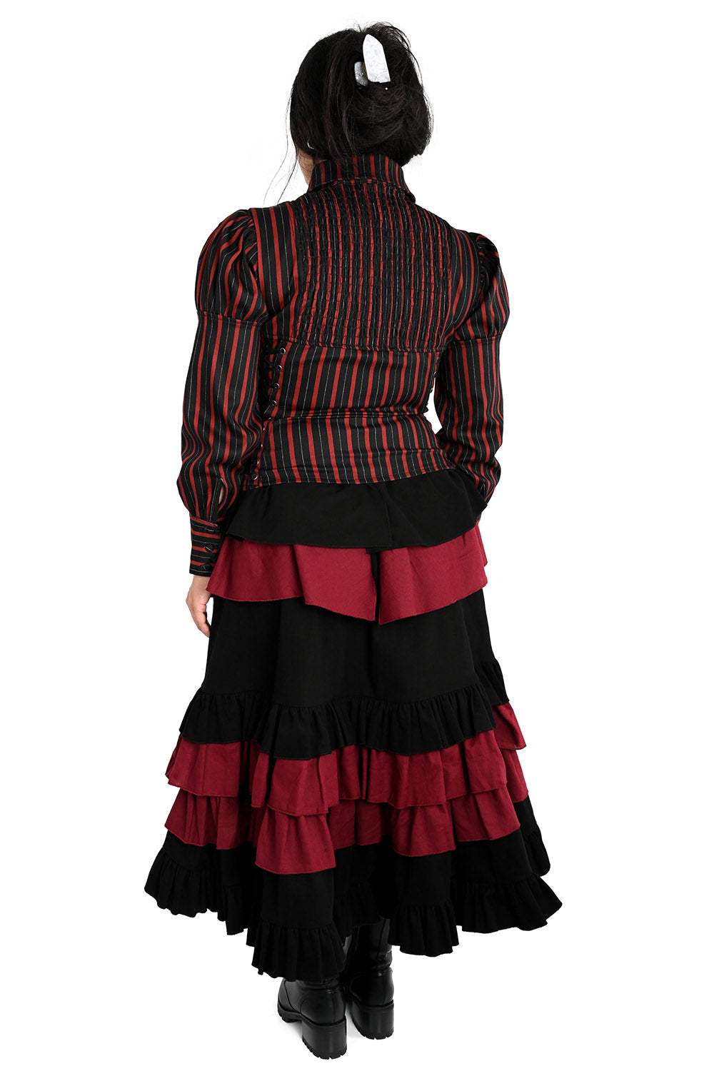 red and black steampunk victorian customizable skirt with tunneling  by foxblood