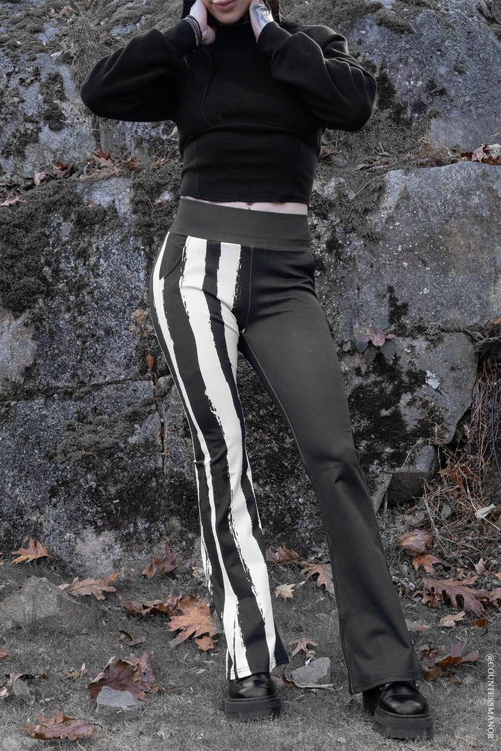 half black and white striped split style leggings