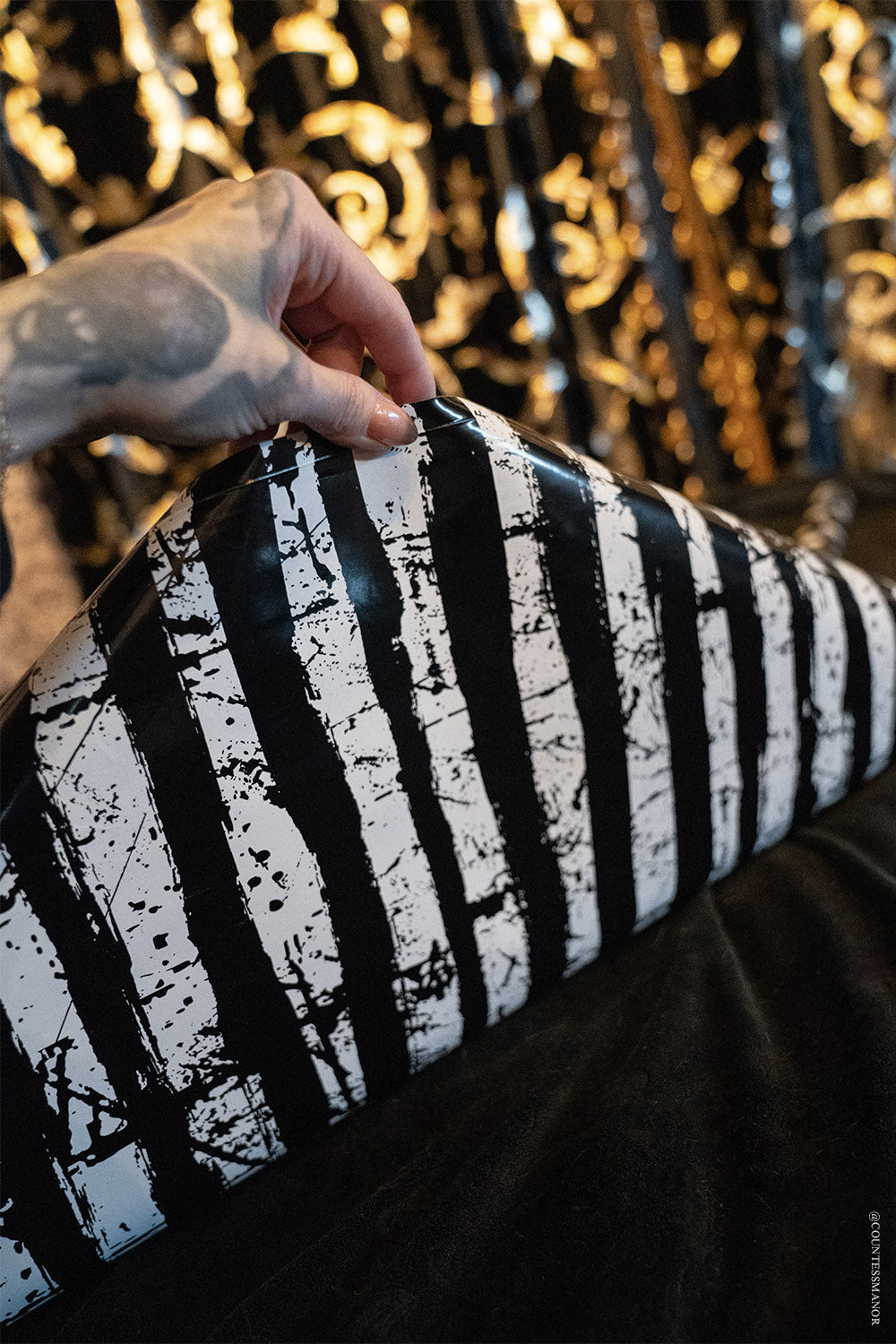 distressed black and white striped wrapping paper