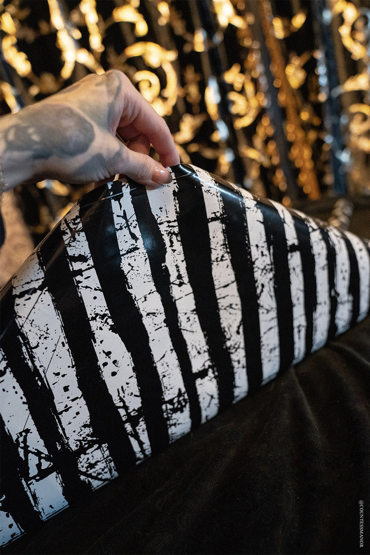 distressed black and white striped wrapping paper