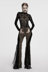 gothic cross pattern sheer long sleeve top by punk rave