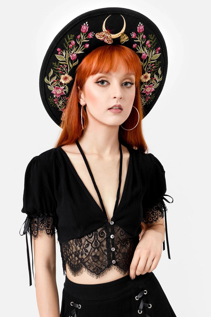 embroidered witchy brimmed hat