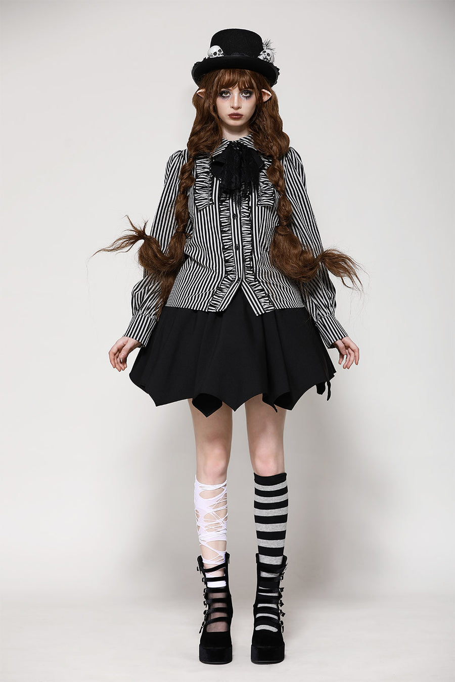 womens oversized goth striped grey and black long sleeve top 