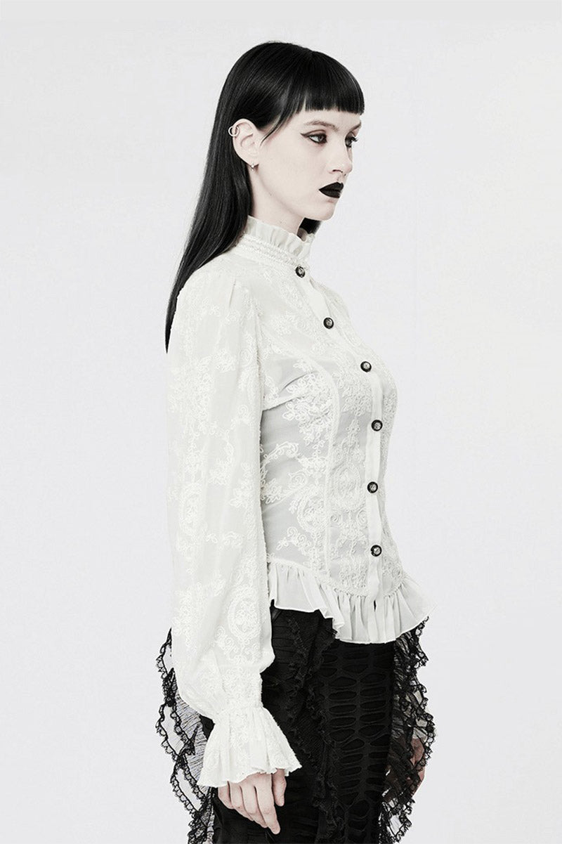 womens high collar ruffled hem  and ruffled collar blouse by punk rave