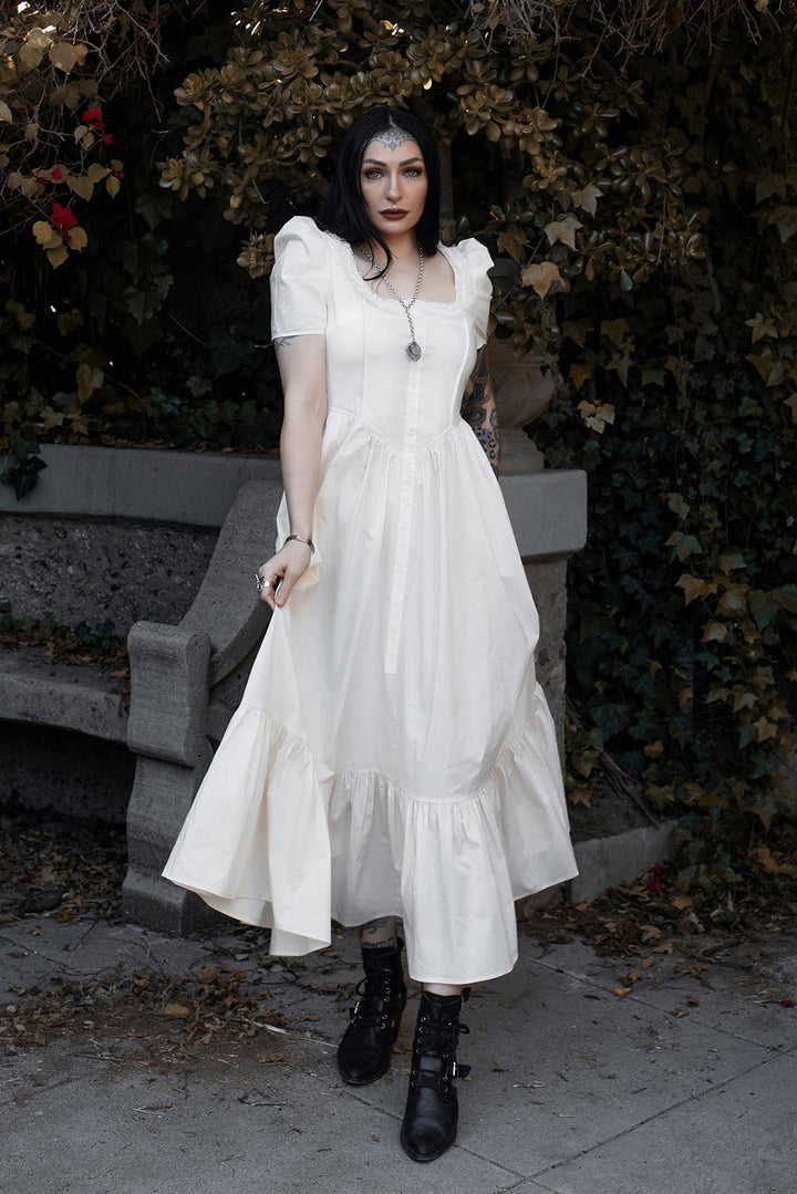 ivory puff sleeve cottagecore dress