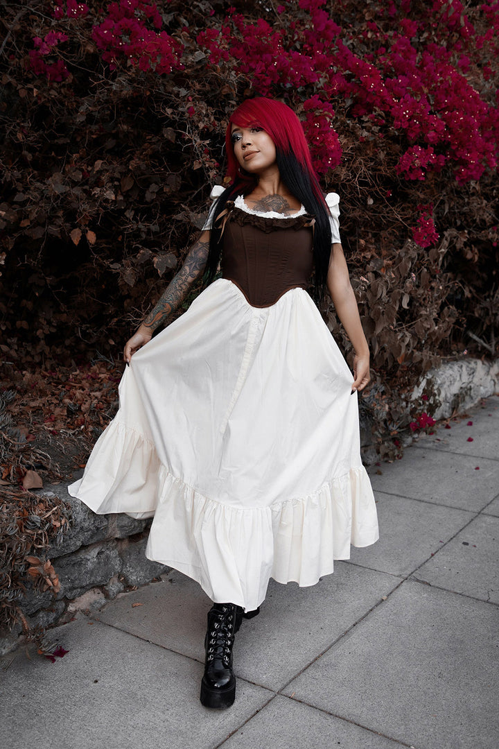 womens lively ghosts puff sleeve cottagecore dress and corset