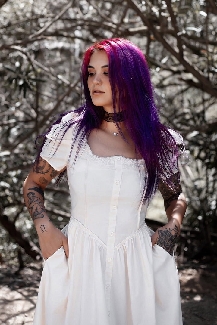 puff sleeve cottagecore dress with ruffle hem