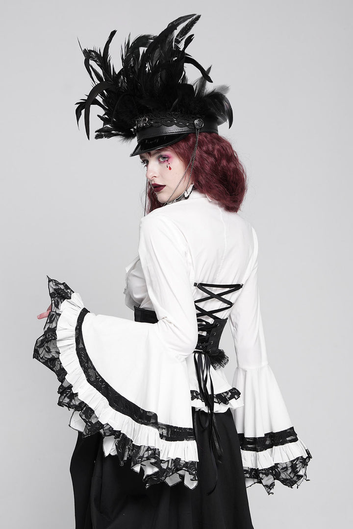 womens corset white gothic ruffled blouse