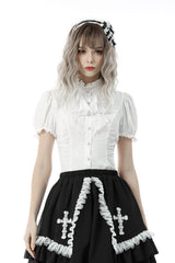 puff sleeve white cottagecore top