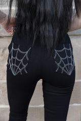 grunge goth lace-up corset pants with embroidered spiderweb pockets