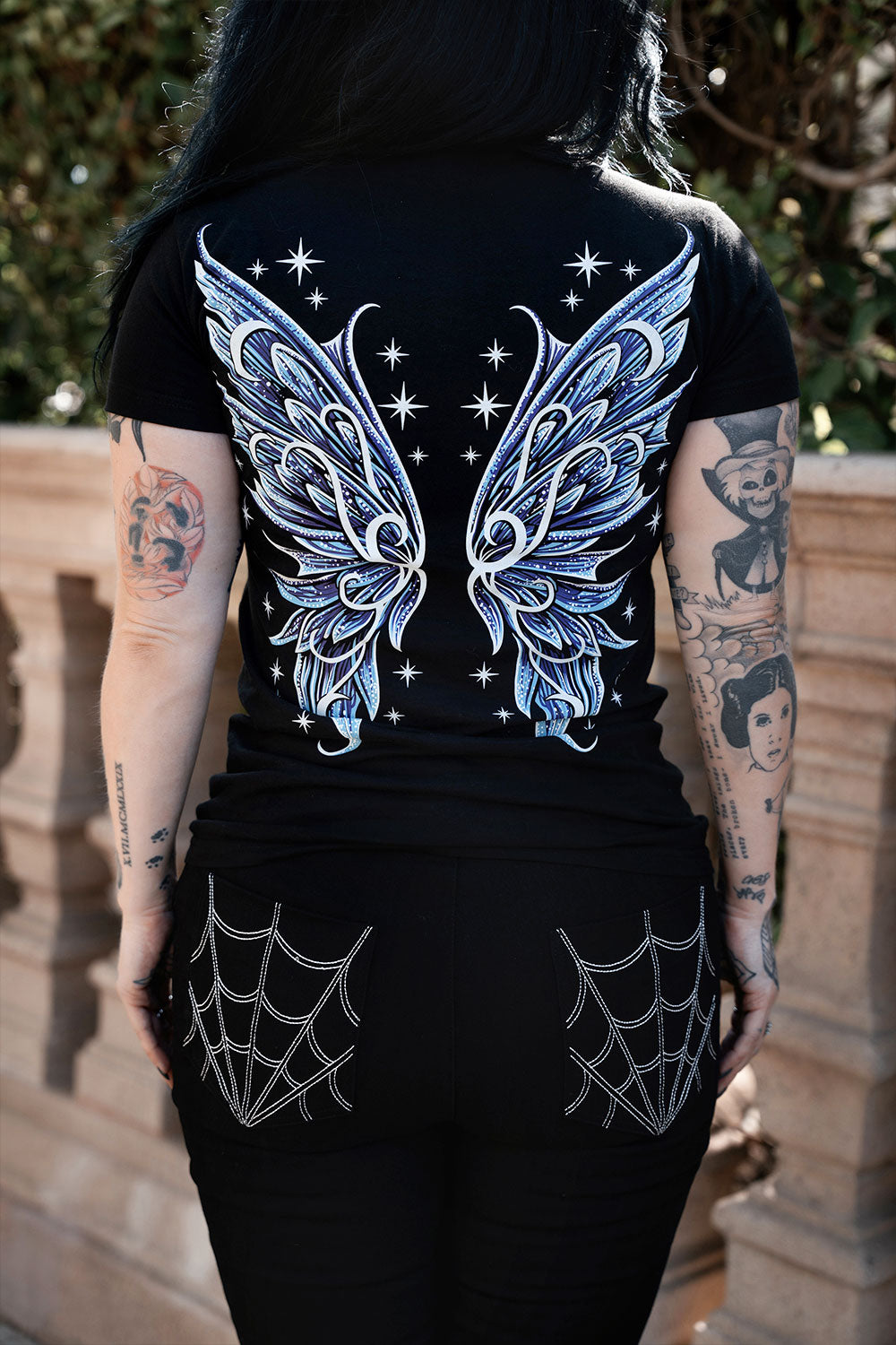 alternative fashion moth t shirt featuring moon inspired wing artwork for gothic grunge witchcore and whimsical dark aesthetic looks