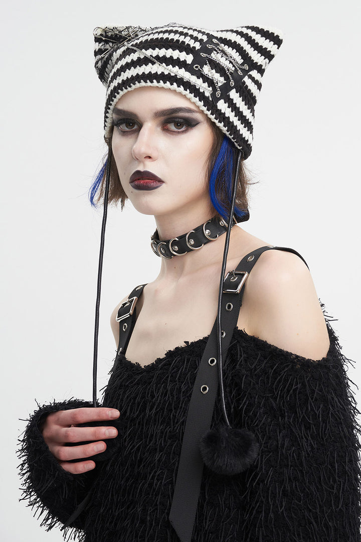 goth beanie with attached cat ears