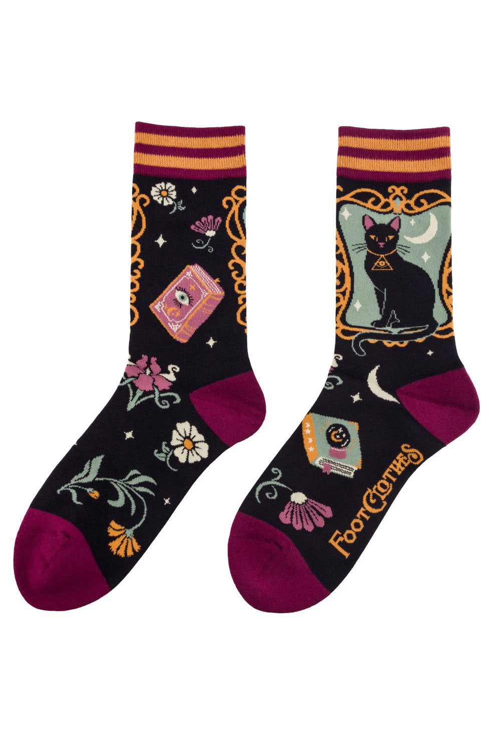 black cat novelty dark academia socks by footclothes